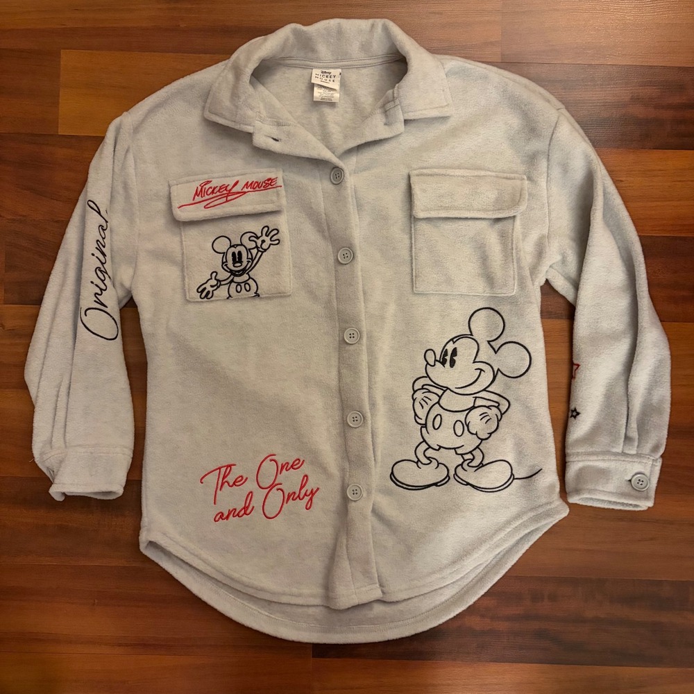 Disney Mickey Mouse Fleece Button Up Shirt Light Grey